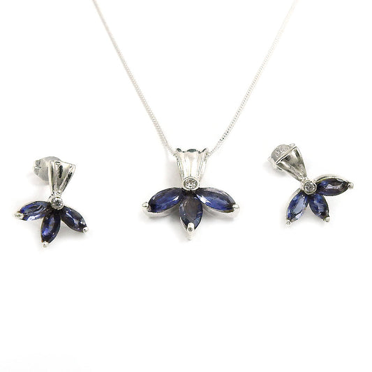 Natural Iolite Gemstone 925 Silver Earrings Necklace Set