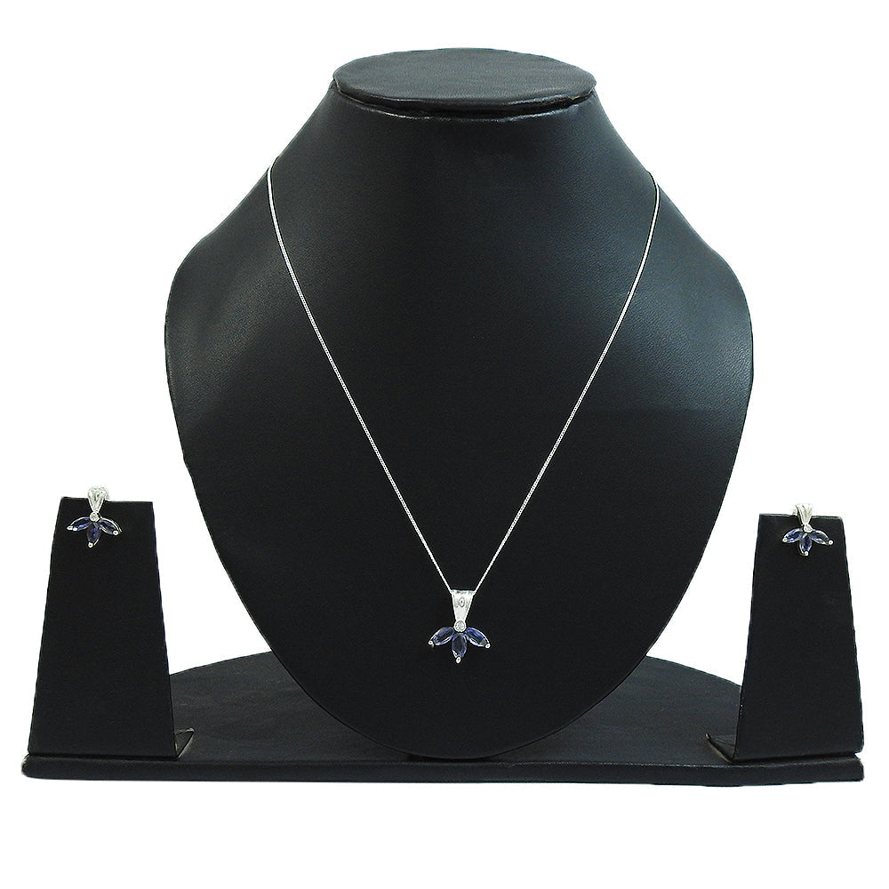 Natural Iolite Gemstone 925 Silver Earrings Necklace Set
