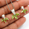 925 Silver Peridot Earrings Pendant Women Gift Jewelry Set