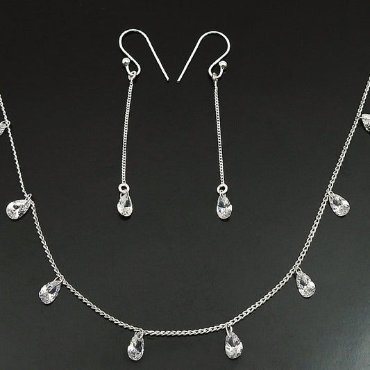 Classic White CZ Earrings Necklace Jewelry Set in Sterling Silver
