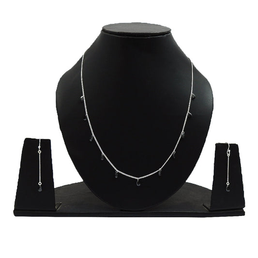 Elegant 925 Sterling Silver Black CZ Earrings Necklace Set