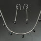 Elegant 925 Sterling Silver Black CZ Earrings Necklace Set
