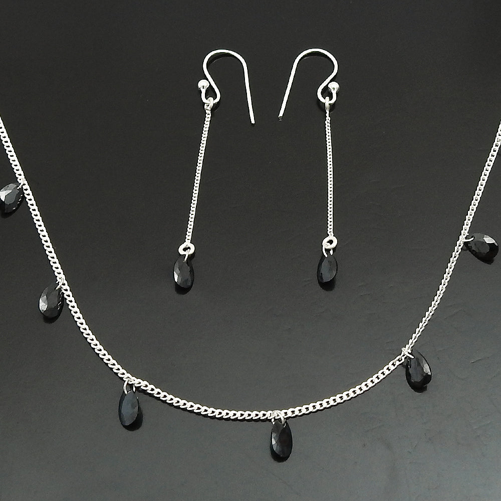 Elegant 925 Sterling Silver Black CZ Earrings Necklace Set