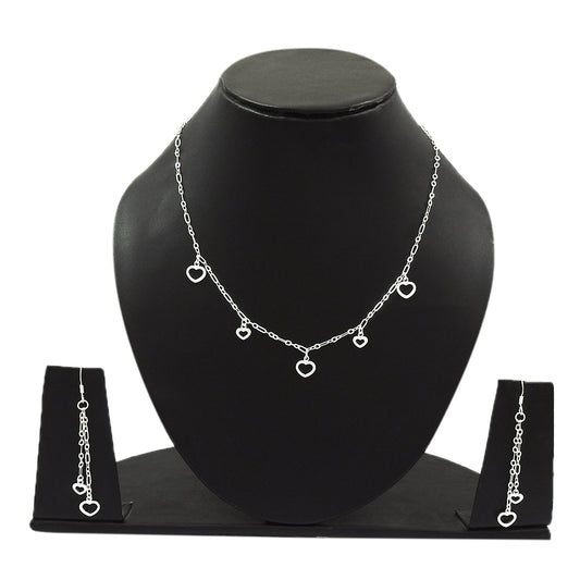 Classic Sterling Silver Heart Charm Earrings Necklace Set Perfect Gift for Her