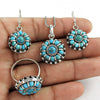 925 Sterling Silver Turquoise Jewelry Set Ring Earrings Pendant for Women Girls