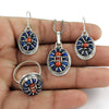 Handcrafted Sterling Silver Lapis Lazuli Coral Ring Earrings Pendant Set