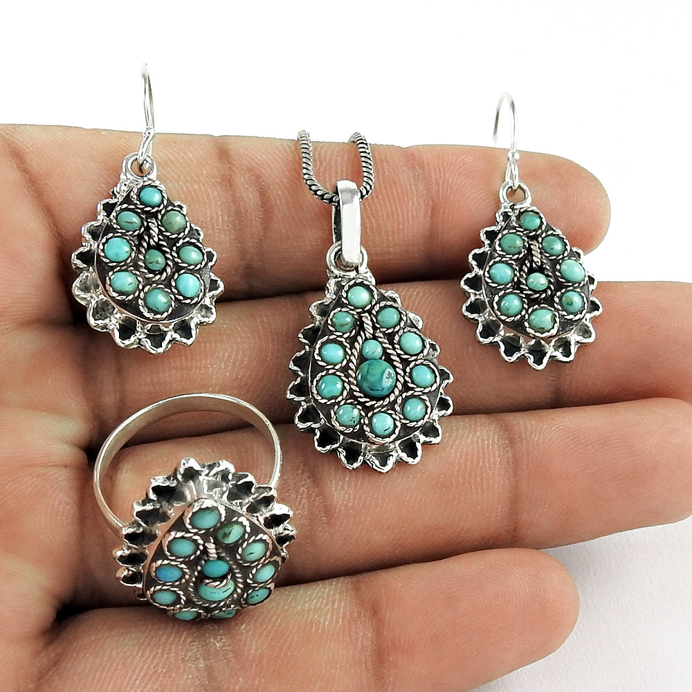 Genuine Turquoise 925 Sterling Silver Jewelry Set Timeless Beauty for Her