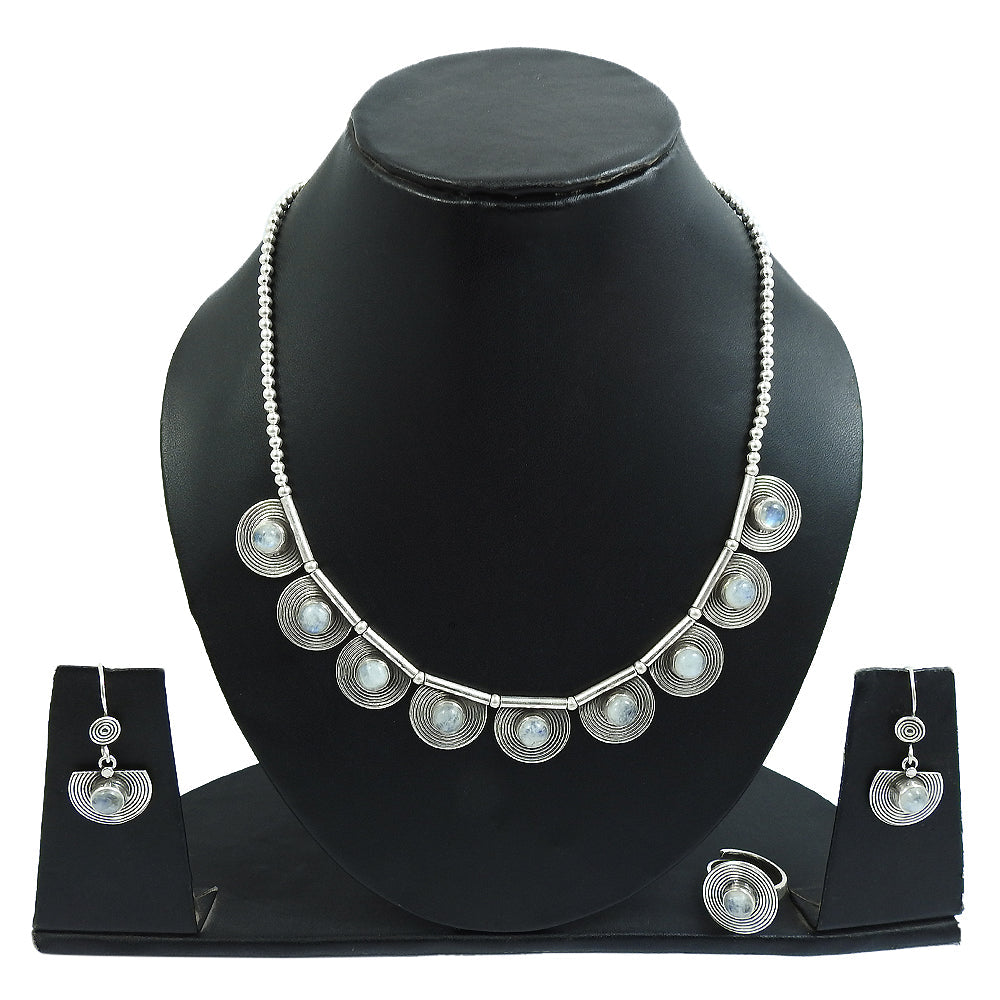 Vintage-Inspired Natural Rainbow Moonstone 925 Silver Jewelry Set