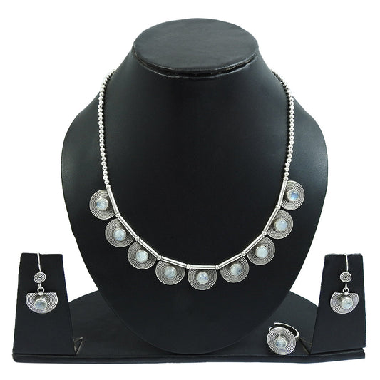 Vintage-Inspired Natural Rainbow Moonstone 925 Silver Jewelry Set