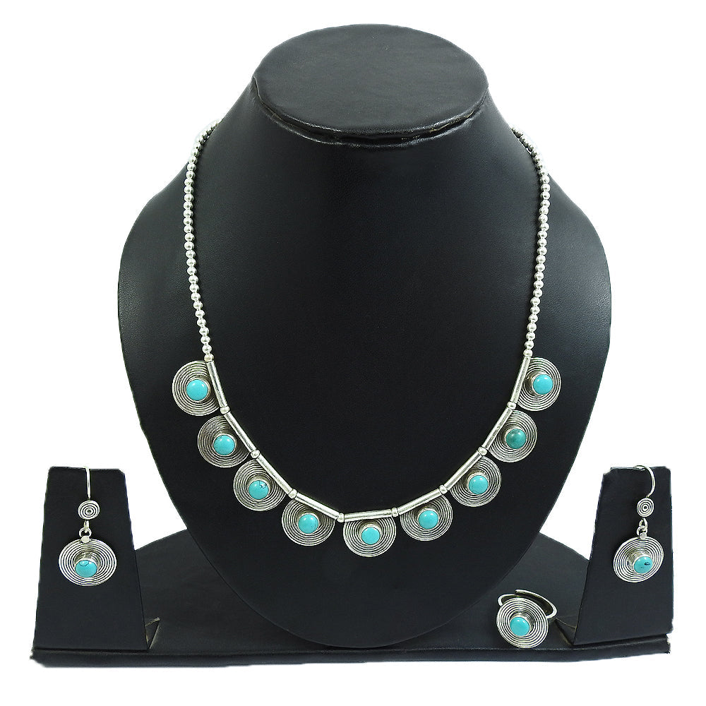 Genuine Turquoise 925 Sterling Silver Jewelry Set Gift for Her