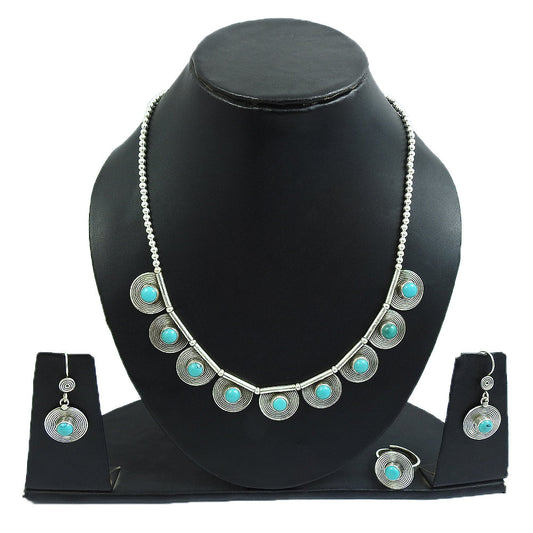 Genuine Turquoise 925 Sterling Silver Jewelry Set Gift for Her