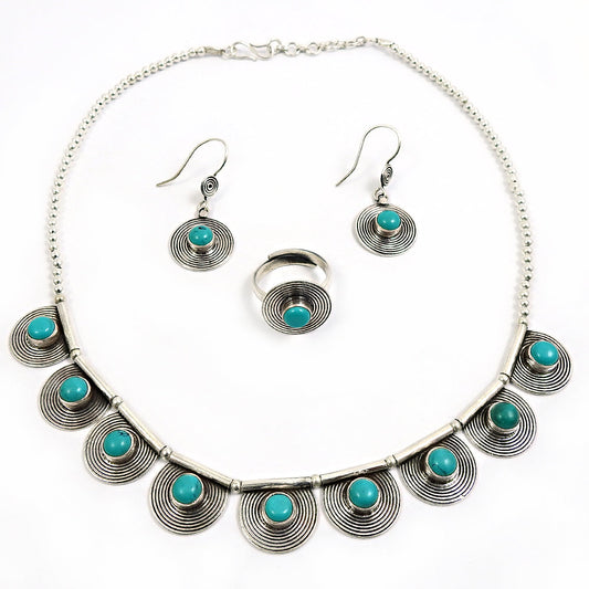 Genuine Turquoise 925 Sterling Silver Jewelry Set Gift for Her