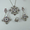 Bridal Jewelry Set Ruby Amethyst White CZ Rhodium Plated 925 Silver Earrings Pendant Ring
