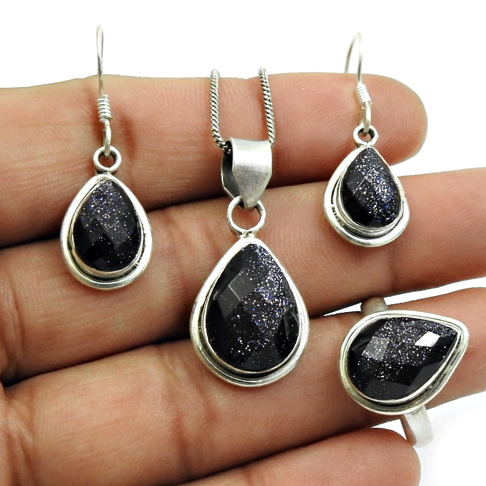 Classic Sterling Silver Blue Sunstone Jewelry Set A Perfect Gift for Every Occasion