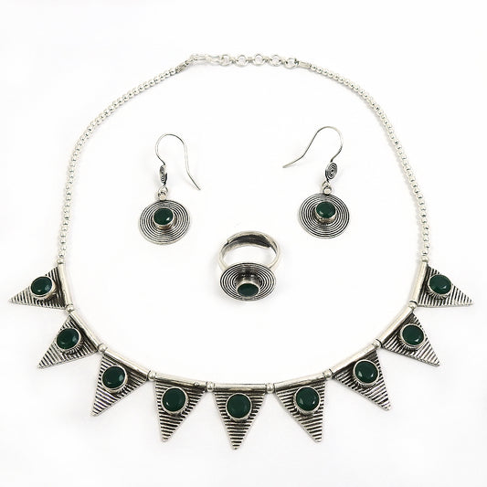 Vintage Inspired Green Onyx 925 Sterling Silver Jewelry Set A Touch of Grace