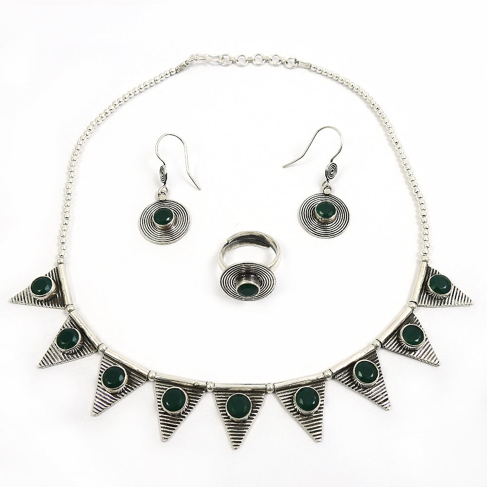 Vintage Inspired Green Onyx 925 Sterling Silver Jewelry Set A Touch of Grace