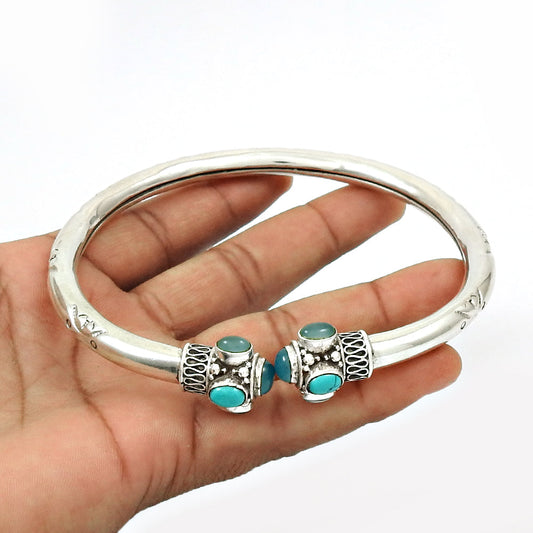 Bohemian Turquoise Chalcedony Anklets Genuine 925 Sterling Silver