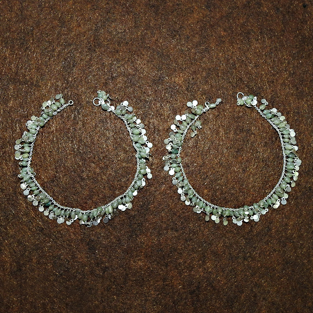 Green Aventurine 925 Sterling Silver Indian Anklets Jewelry