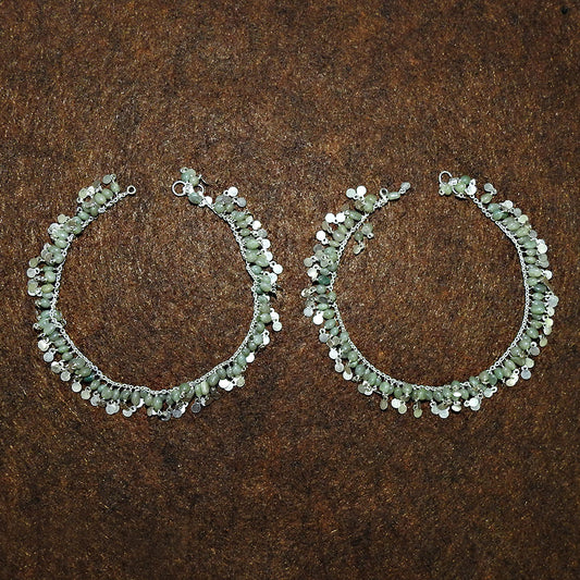 Green Aventurine 925 Sterling Silver Indian Anklets Jewelry