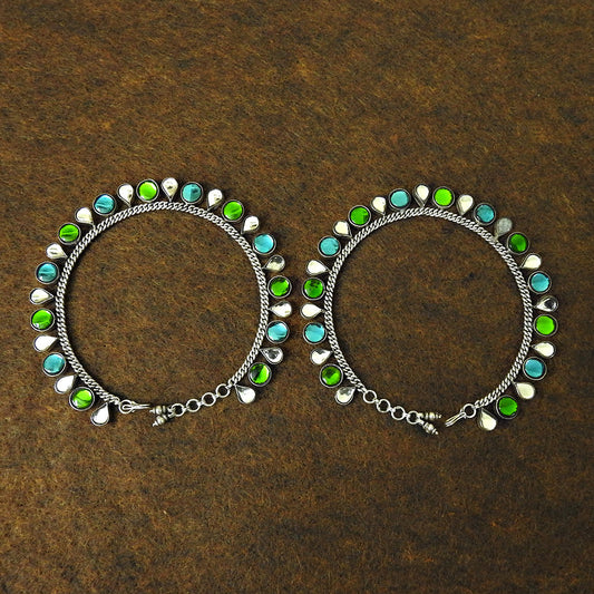 Indian Jewelry Multi Color Quartz 925 Sterling Silver Anklets