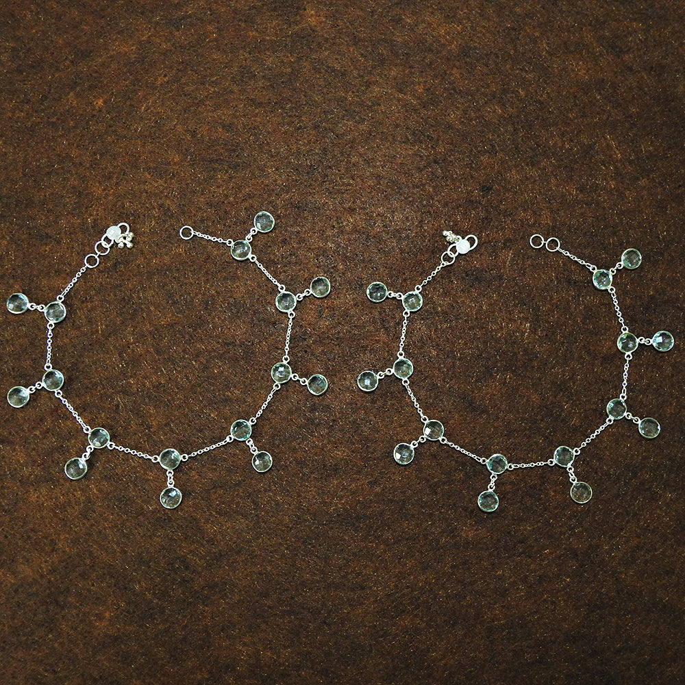 925 Sterling Silver Blue Topaz Quartz Bezel Anklets for Women Girls