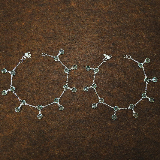 925 Sterling Silver Blue Topaz Quartz Bezel Anklets for Women Girls