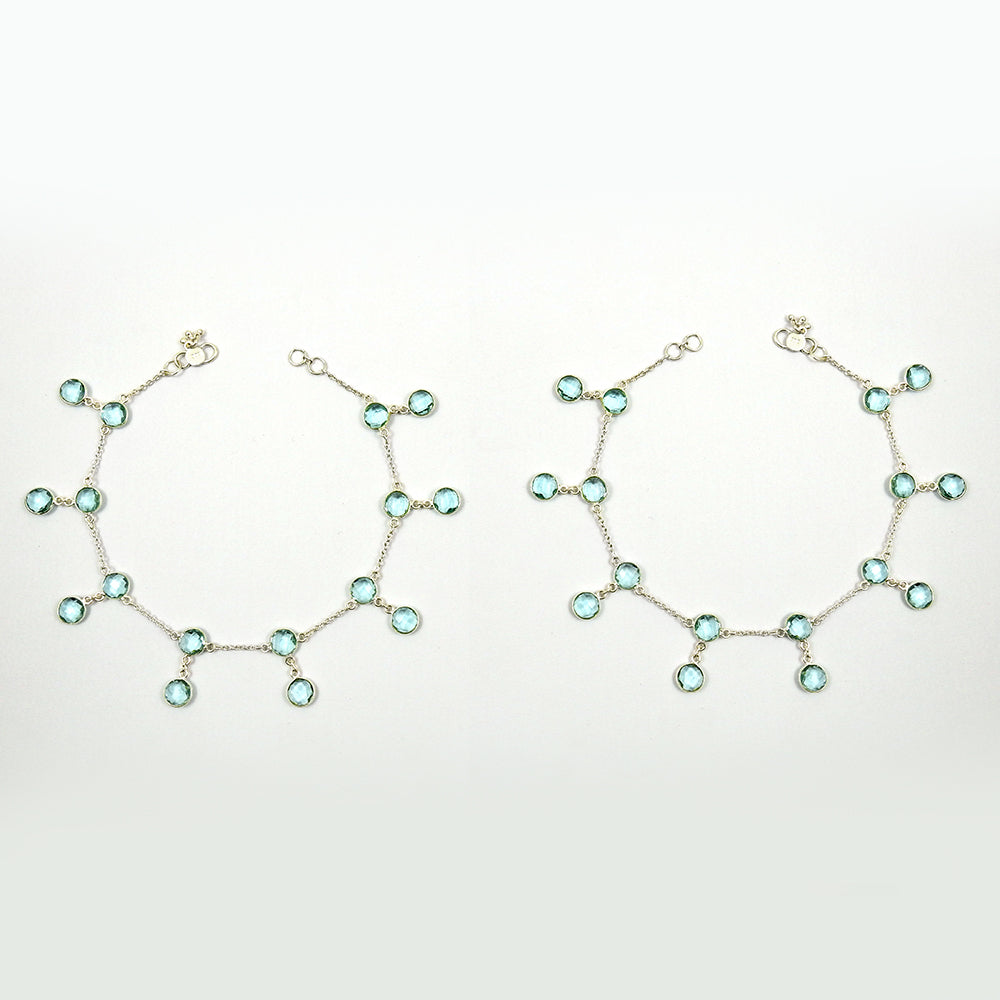 925 Sterling Silver Blue Topaz Quartz Bezel Anklets for Women Girls