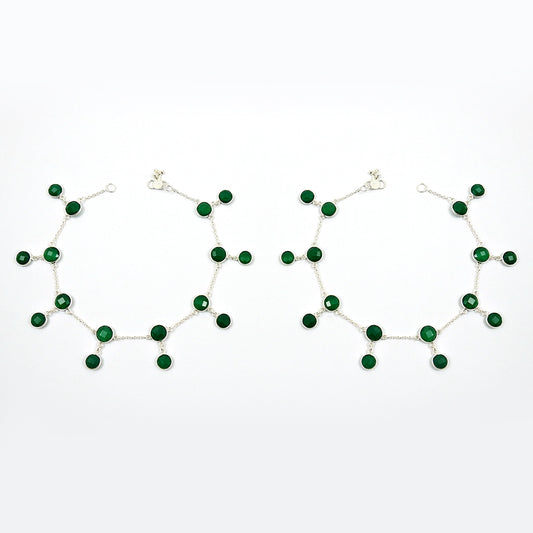 Delicate Green Onyx Bezel Anklets 925 Sterling Silver Handmade Jewelry