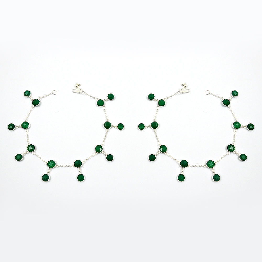 Delicate Green Onyx Bezel Anklets 925 Sterling Silver Handmade Jewelry