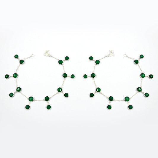 Delicate Green Onyx Bezel Anklets 925 Sterling Silver Handmade Jewelry