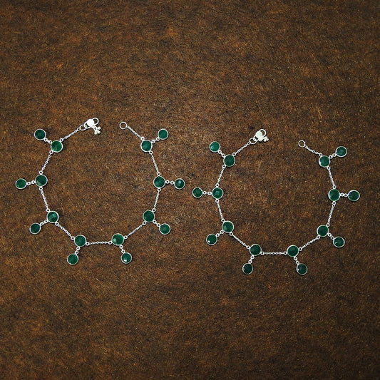 Delicate Green Onyx Bezel Anklets 925 Sterling Silver Handmade Jewelry