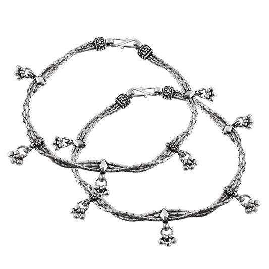 Traditional Indian Oxidized Sterling Silver Handmade Anklets