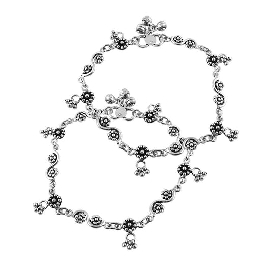 Oxidized Sterling Silver Anklets Floral Jewelry