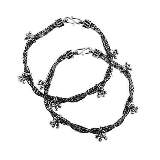 Handmade Tribal Oxidized Silver Anklets Indian Jewelry