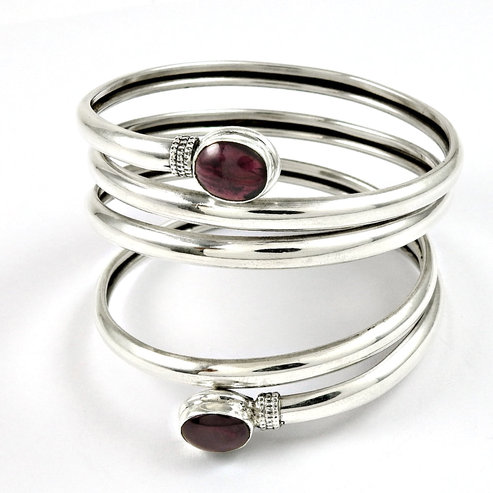 Solid Silver 925 Natural Garnet Gemstone Designer Bangle