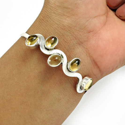 Elegant Solid 925 Sterling Silver Natural Citrine Gemstone Bangle