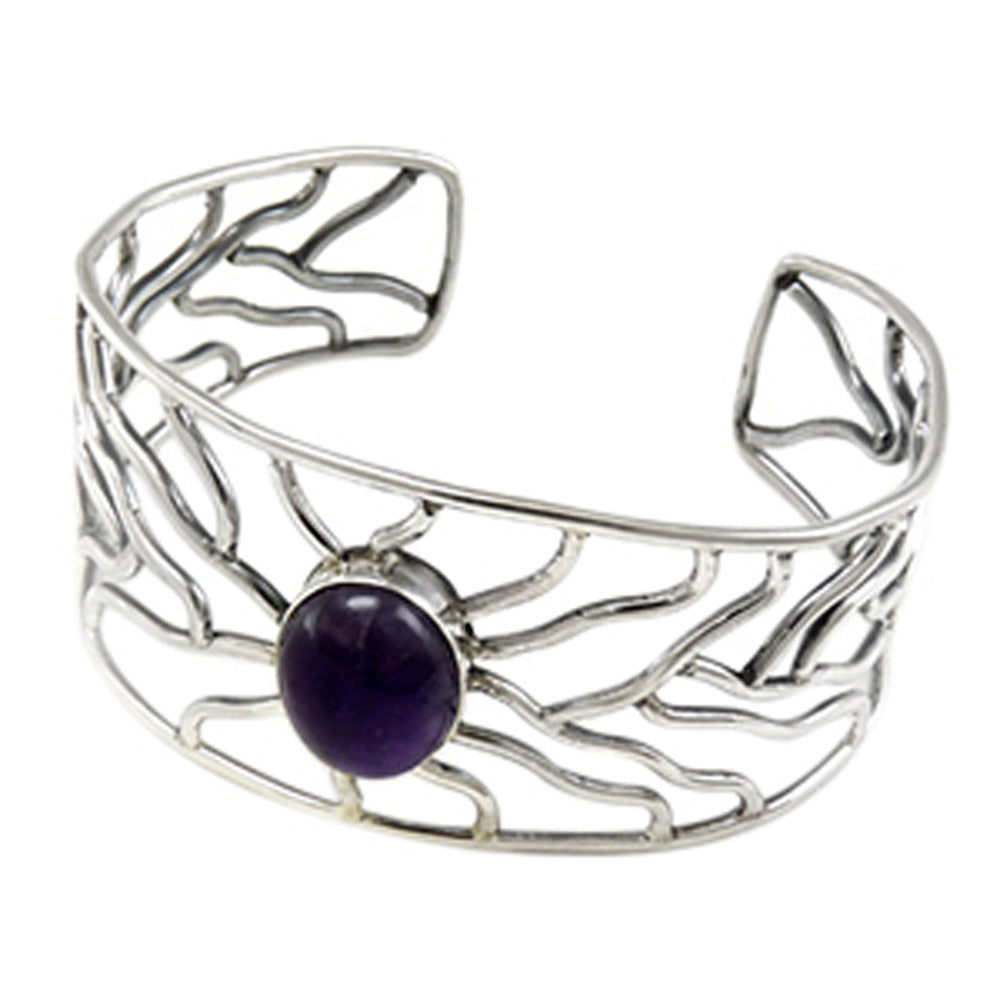 Natural Amethyst 925 Sterling Silver Open Cuff Bangle