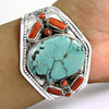 Natural Turquoise Coral Gemstone Vintage Sterling Silver Bangle