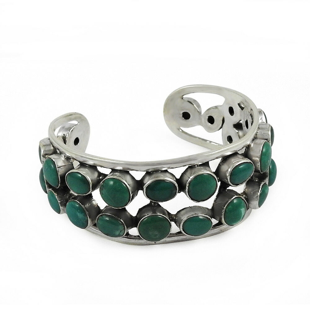 Natural Turquoise Gemstone 925 Silver Open Cuff Bangle