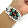 Natural Coral Turquoise 925 Sterling Silver Cuff Bangle