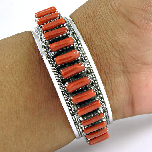 Classic Handmade 925 Sterling Silver Natural Coral Gemstone Bangle