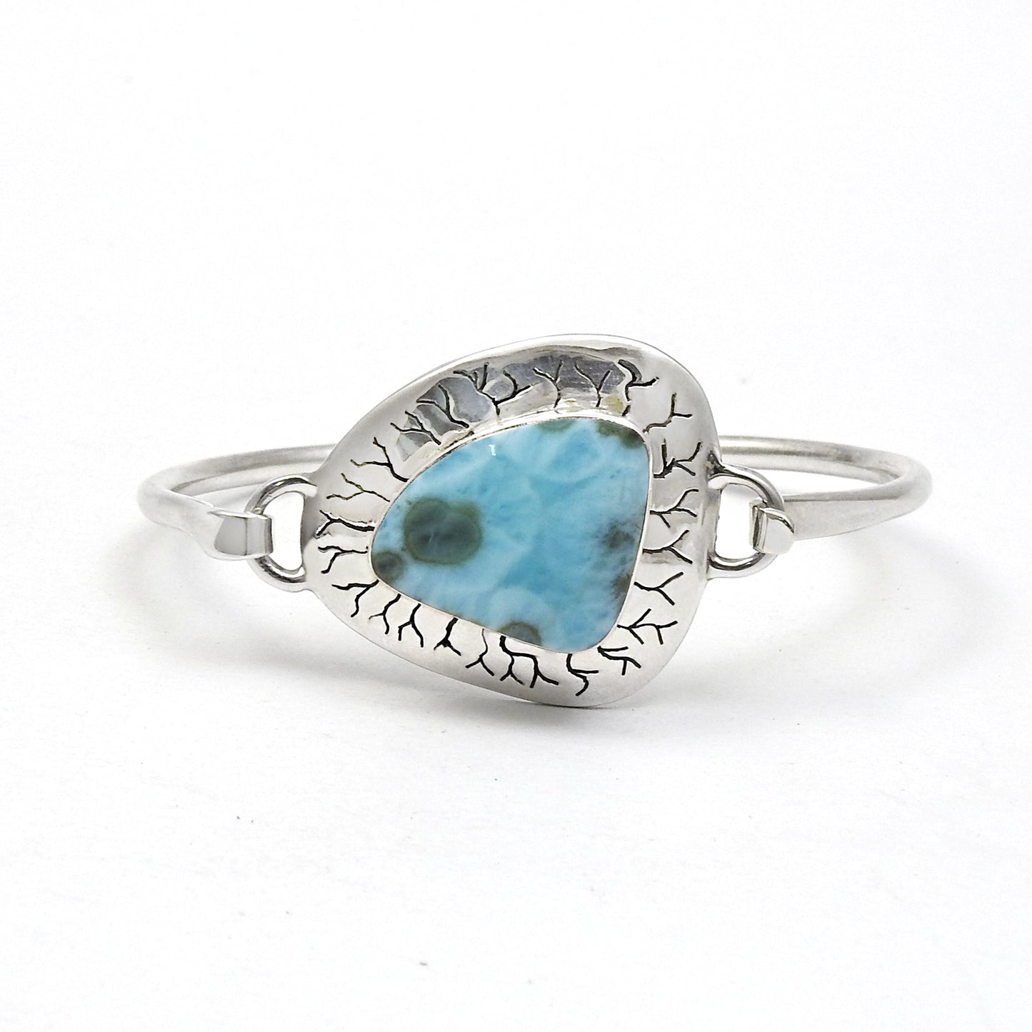 Designer 925 Sterling Silver Natural Larimar Gemstone Bangle