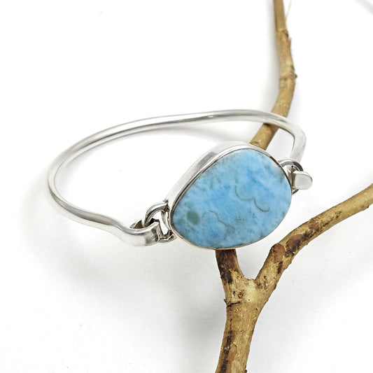 Antique Look 925 Sterling Silver Natural Larimar Gemstone Bangle