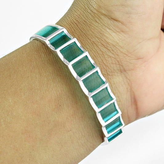 925 Sterling Silver Blue Topaz Quartz Adjustable Bangle