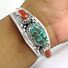 925 Sterling Silver Vintage Jewellery Fashion Coral Turquoise Gemstone Bangle
