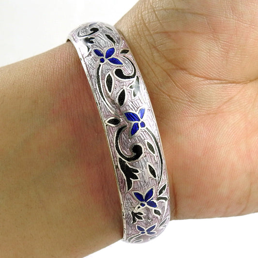 Solid 925 Sterling Silver Enamel Bangle Woman Gift Jewelry