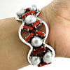 Natural Pearl Coral Gemstone Cuff Bangle in 925 Sterling Silver