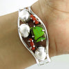 Vintage Sterling Silver Natural Pearl Coral Green Copper Turquoise Gemstone Bangle