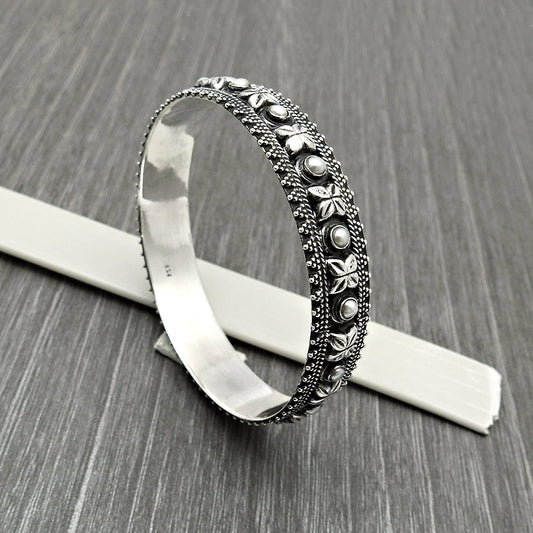 Natural Pearl Jewelry 925 Sterling Silver Bangle Artisan For Women O89