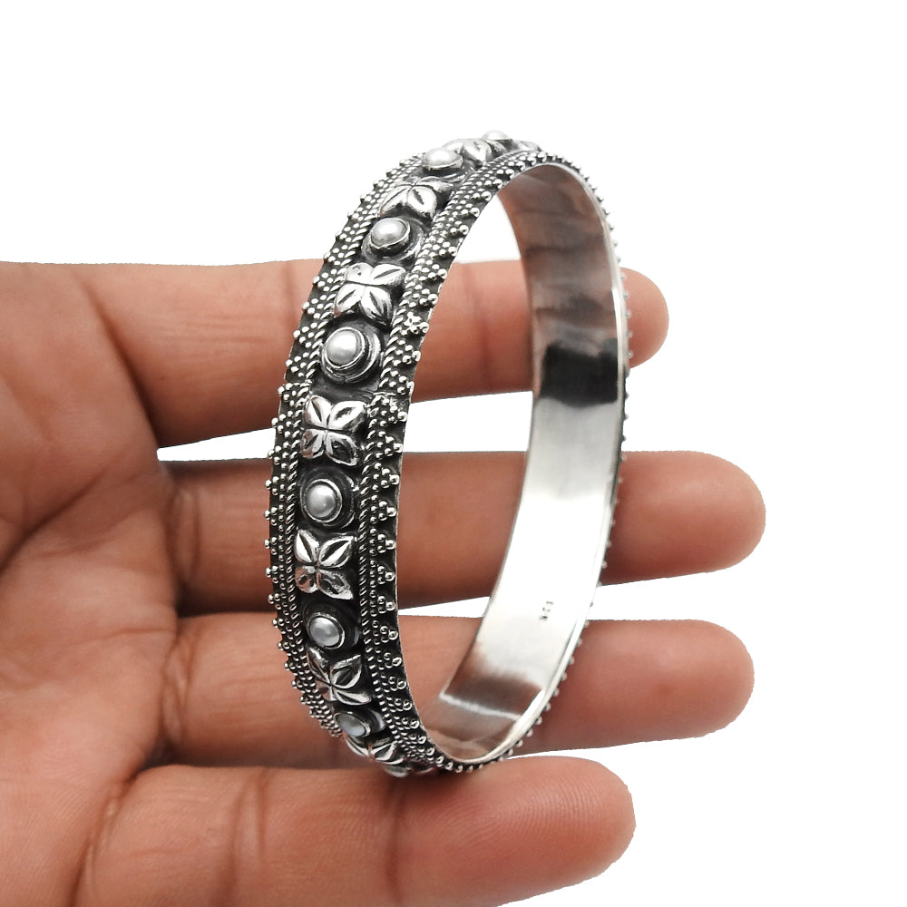 Pearl Sterling Silver June Daughter Ethnic Anniversary Handmade Bangle